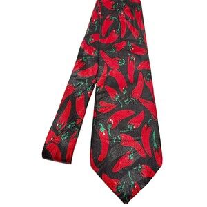 Vintage Steven Harris Mens Necktie Tie Black Red Hot Chili Peppers 58" NWOT